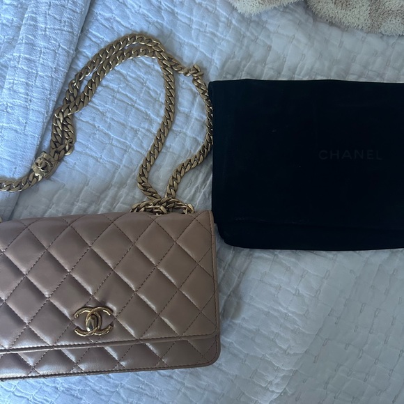 CHANEL Lambskin Quilted Pillow Crush Wallet On Chain WOC Dark Beige - Picture 3 of 12